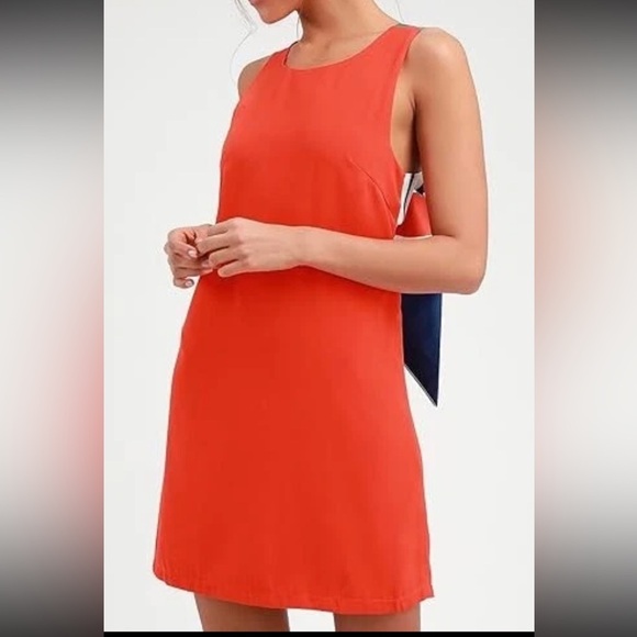 Lulus Women's Orange Joyful Multi Stripe Tie-Back Mini Shift Dress Size Large - Picture 1 of 11